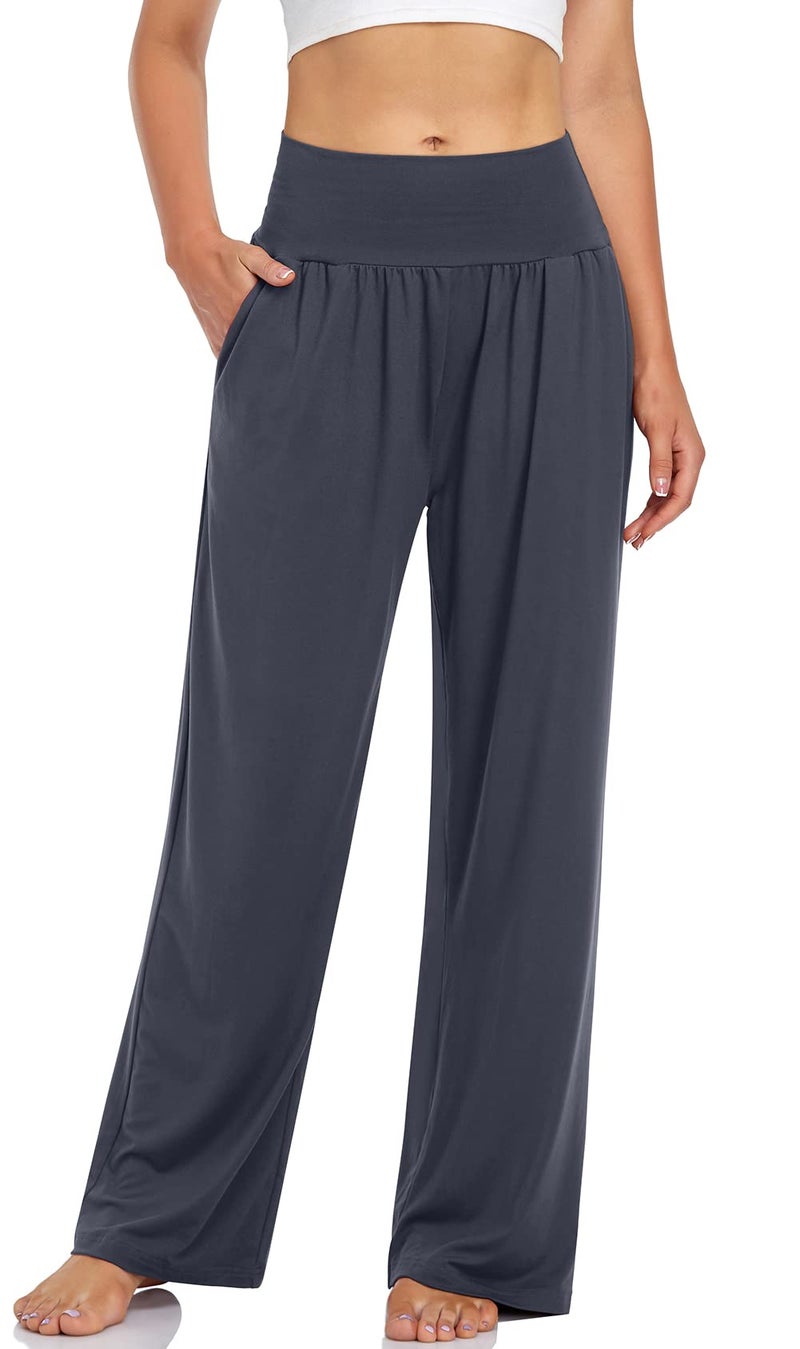 UEU Women's Wide Leg Comfy Yoga Pants High Waisted Casual Loose Fit Ladies Sweatpants Lounge Sports Athletic Pants with Pockets(Darkgray,L) - Image 1