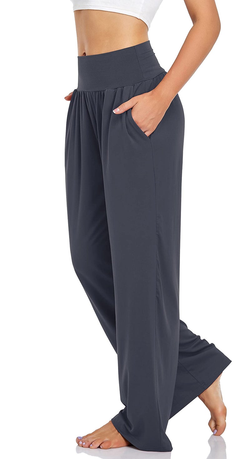 UEU Women's Wide Leg Comfy Yoga Pants High Waisted Casual Loose Fit Ladies Sweatpants Lounge Sports Athletic Pants with Pockets(Darkgray,L) - Image 2
