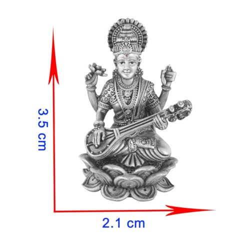 PRD CARATCAFE Silver 925 Maa Saraswati Idol – Divine Goddess Murti for Pooja & Décor. Hallmark Solid Silver Statue of MATA for Home, Office & Gift. (22 to 25 GMS). Antique Finish (1.5 x 0.8 Inch) - Image 4