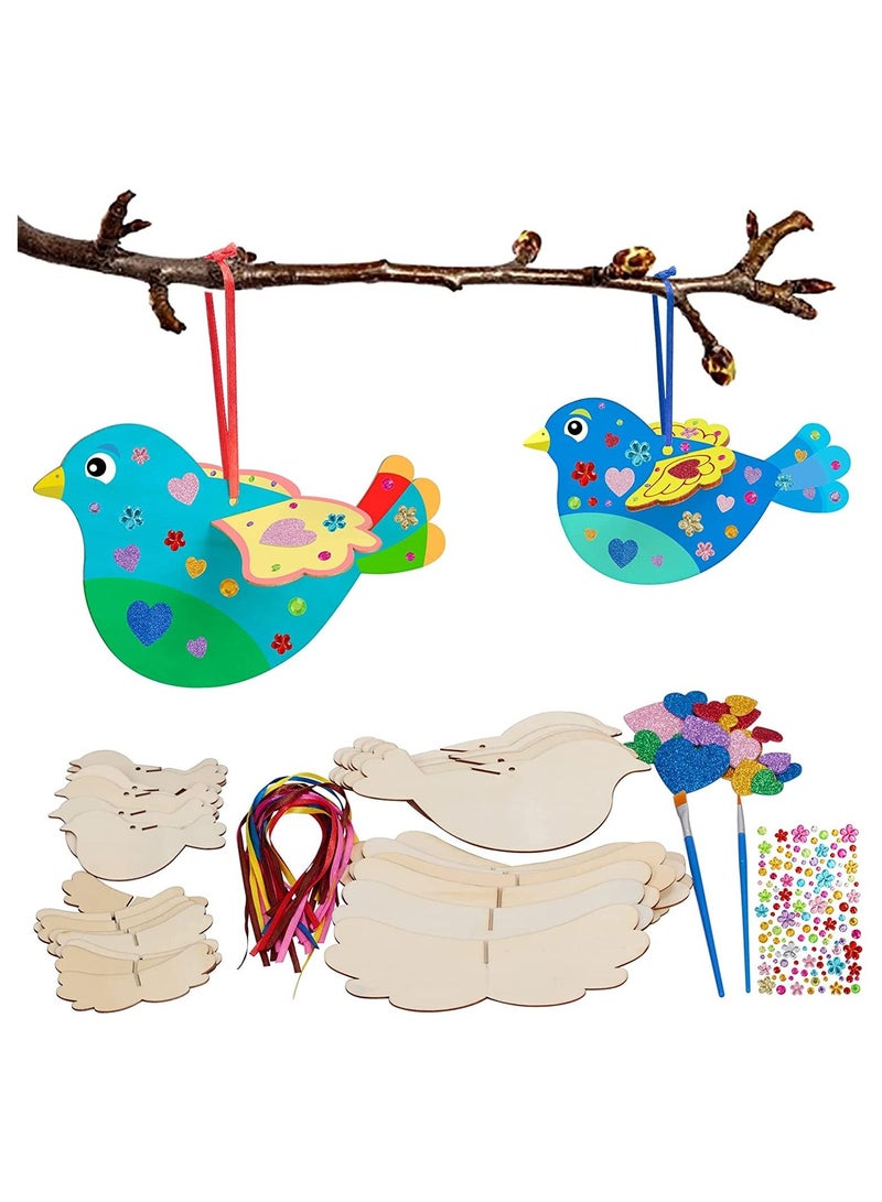 SYOSI Pack of 8 Mobile Make Your Own Wooden Bird Crafts for Kids DIY Paint and Build Your Own Wooden Animal Crafts Set for Boys Girls Birthday Creative Activities Gift - Image 1