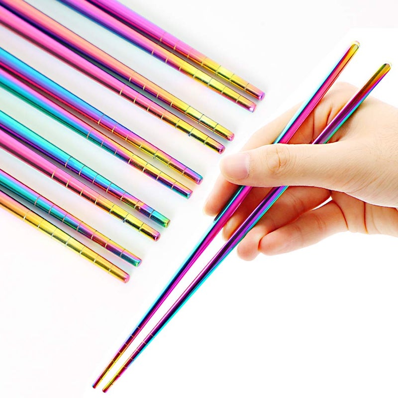 Stainless Steel Chopsticks Reusable Multicolor Lightweight 304 Metal Chopsticks Dishwasher Safe  5 Pairs Rainbow