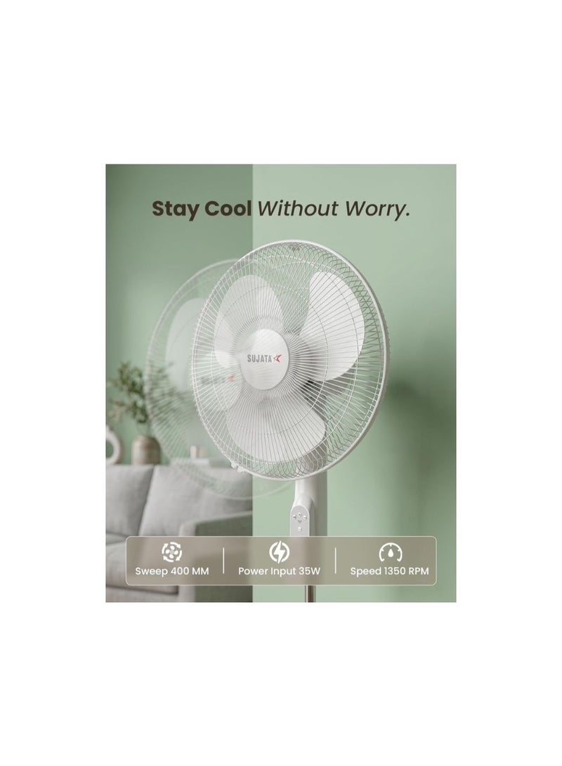 SUJATA BLDC Pedestal Fan with Remote Control | 400mm Sweep | 1350 RPM High-Speed Motor | 100% Copper Winding | Silent Operation | Automatic Oscillation | 2-Year Warranty | White - Image 2