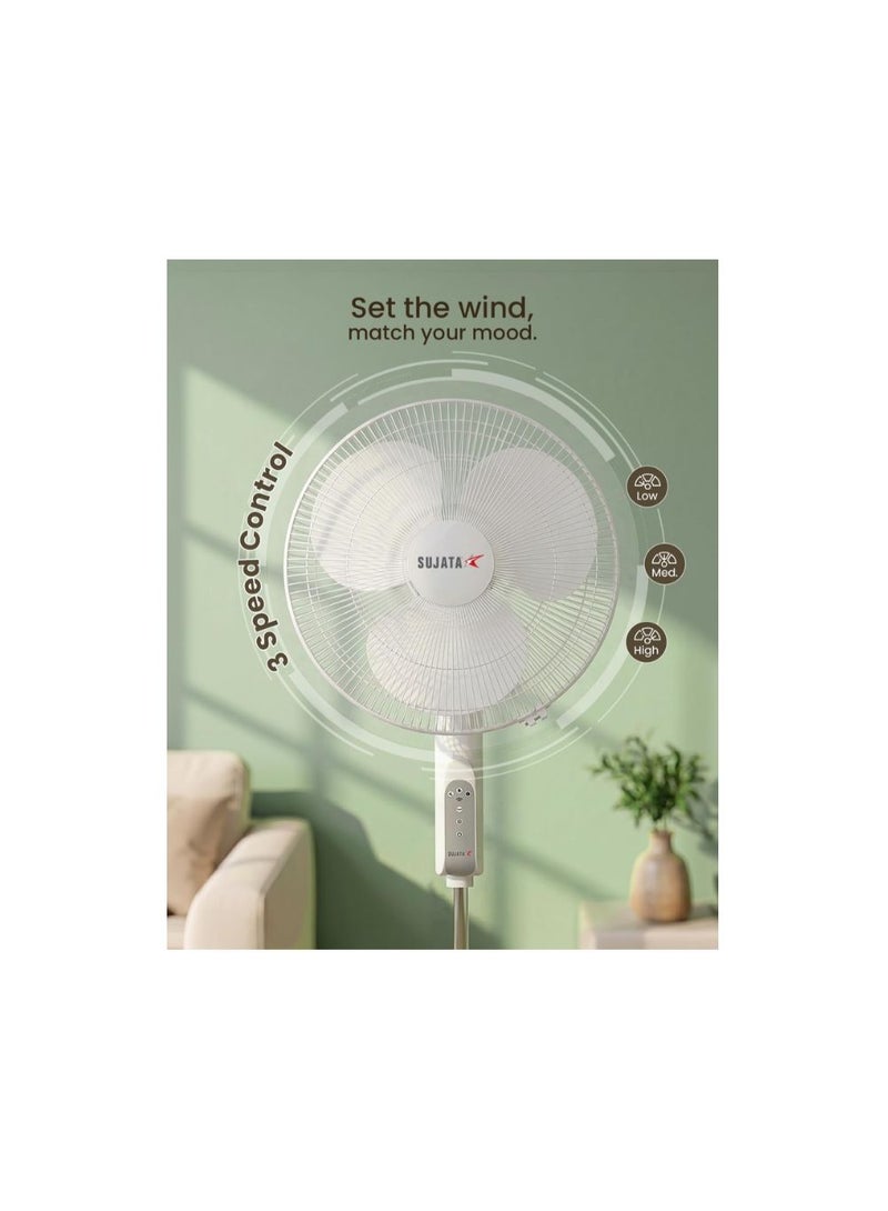 SUJATA BLDC Pedestal Fan with Remote Control | 400mm Sweep | 1350 RPM High-Speed Motor | 100% Copper Winding | Silent Operation | Automatic Oscillation | 2-Year Warranty | White - Image 3