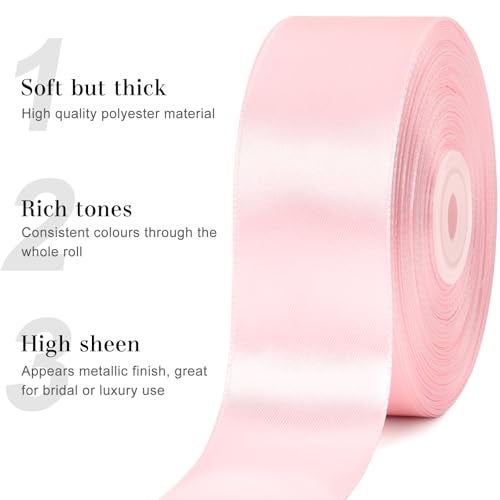 CLUEWR 1-1/2 Inches 50 Yards Baby Pink Satin Ribbon, Solid Fabric Ribbon Roll for Flower Bouquets, Gift Wrapping, Wedding, Handmade Crafts - Image 4