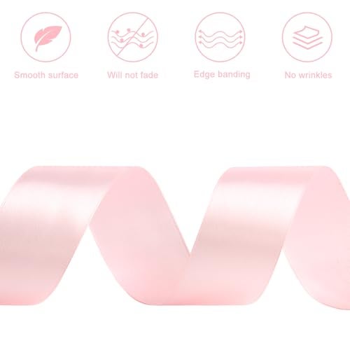 CLUEWR 1-1/2 Inches 50 Yards Baby Pink Satin Ribbon, Solid Fabric Ribbon Roll for Flower Bouquets, Gift Wrapping, Wedding, Handmade Crafts - Image 3