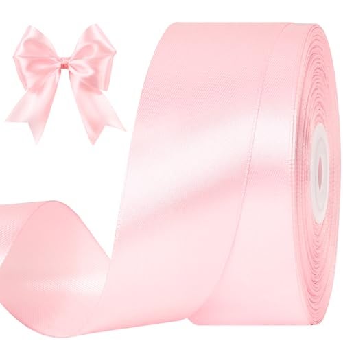 CLUEWR 1-1/2 Inches 50 Yards Baby Pink Satin Ribbon, Solid Fabric Ribbon Roll for Flower Bouquets, Gift Wrapping, Wedding, Handmade Crafts - Image 1