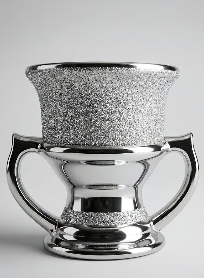 Silver Glitter Incense Burner for Charcoal and Bakhoor | Premium Metallic Arabian Mabkhara with Dual Handles - WD-21FG- Silver - Image 1