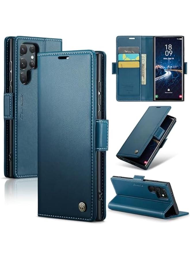 Blue PU Leather RFID Blocking Wallet Case for Samsung Galaxy S25 Ultra - Folio Flip Design with Credit Card Holder, Kickstand, Magnetic Clasp - Stylish Protective Phone Cover for Men and Women - Image 1