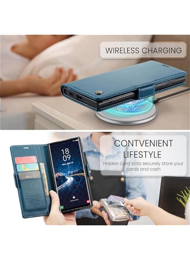 Blue PU Leather RFID Blocking Wallet Case for Samsung Galaxy S25 Ultra - Folio Flip Design with Credit Card Holder, Kickstand, Magnetic Clasp - Stylish Protective Phone Cover for Men and Women - Image 2
