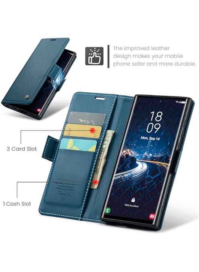 Blue PU Leather RFID Blocking Wallet Case for Samsung Galaxy S25 Ultra - Folio Flip Design with Credit Card Holder, Kickstand, Magnetic Clasp - Stylish Protective Phone Cover for Men and Women - Image 3