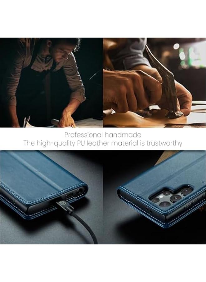 Blue PU Leather RFID Blocking Wallet Case for Samsung Galaxy S25 Ultra - Folio Flip Design with Credit Card Holder, Kickstand, Magnetic Clasp - Stylish Protective Phone Cover for Men and Women - Image 5