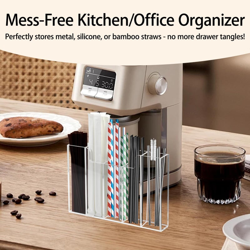 Weiai Acrylic Straw Organizer Holder for Counter Cabinet, 5 Slot Straw Dispenser with 2 Installation Methods for Kitchen CafÃ© Bar, Clear - Image 4