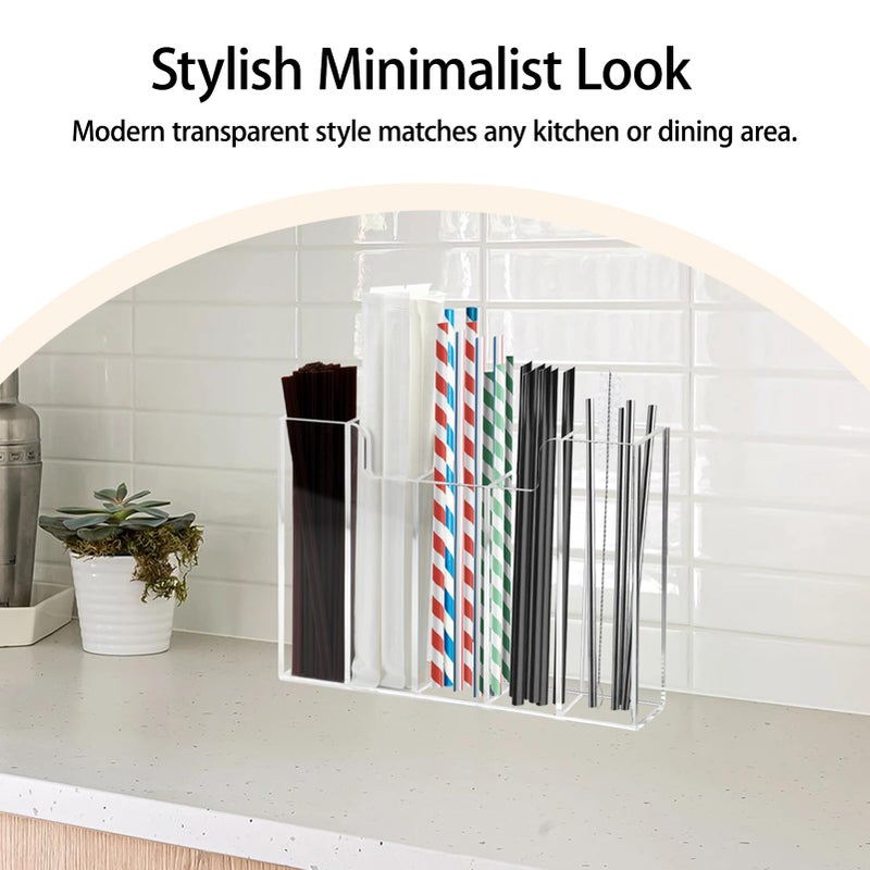 Weiai Acrylic Straw Organizer Holder for Counter Cabinet, 5 Slot Straw Dispenser with 2 Installation Methods for Kitchen CafÃ© Bar, Clear - Image 3