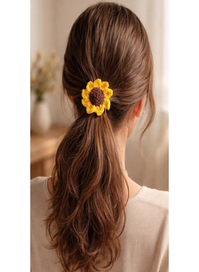 Craftelio Handmade Crochet Flower Hair Tie Combo for Women & Girls | Sunflower, Daisy & Rose Hair Bands | Aesthetic Floral Rubber Bands Ponytail Holder Hair Accessories - Image 5