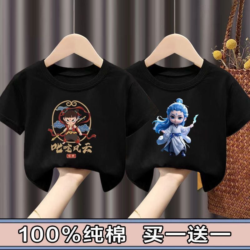 100 Cotton Nacha Boys And Girls Short-Sleeved T-Shirt Children'S Baby Cartoon Half-Sleeved Top Children'S Wear 12 - Image 1