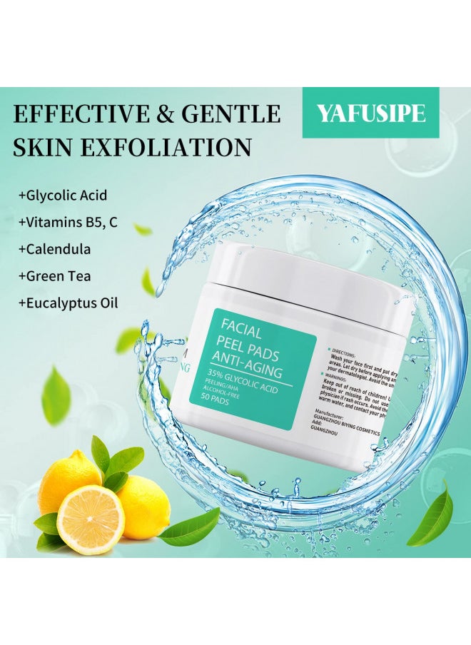 YAFUSIPE - Glycolic Acid Pads 35% AHA Facial Resurfacing Pads with Vitamins B5, C & E, Green Tea, Exfoliating Face Wipes Peel Pads for Dark Spots Acne Fine Lines & Wrinkles Anti-Aging Exfoliant Pads for Face - Image 1