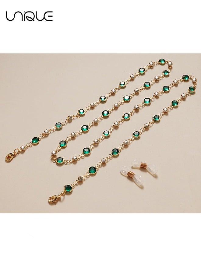 يونيك سلسلة النظارات - الحبل حامل حزام النظارات العصرية - قلادة حامل النظارات الشمسية - غطاء الوجه حبل مطرز - قلادة القراءة للنظارات - حبل النظارات - حزام الحبل للرقبة للنساء (أخضر) - Image 3