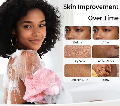 RelaxScene Afro Scrubber African Net Sponge - 2 Pieces Authentic African Wash Cloths - Exfoliating Body Sponges for Showering Forest & BabyPink - Back Scrub Exfoliator Shower Loofah for Body Bath Accessories - Image 3