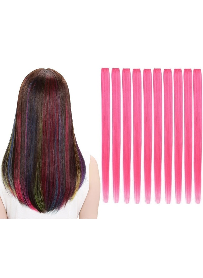 Liasun 10Pcsset MultiColors Straight Highlight Clip in Hair Extensions 20 Inch Colored Party Hair Pieces Pink 