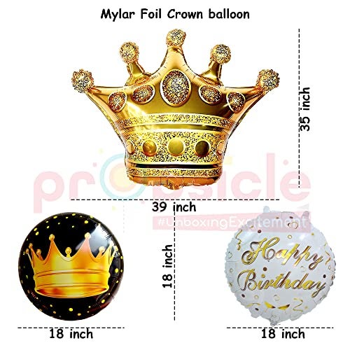 Propsicle Golden Crown Foil Balloon Set of 5 for Birthday Decoration, Includes 1 Crown with 2 Black and 2 White Round Foil Balloons, Prince Princess Theme for Kids and Adults Celebration Backdrop - Image 3