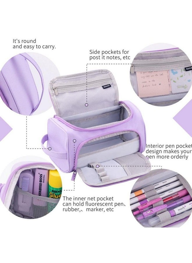 Prime Deals - PRIME DEALS 3 Compartment Canvas Large Capacity Pencil Box Pencil Case for Girls & Boys, Pen & Pencil Pouches, Stationery Pouch for School Kids College Students, Cute Stationary Organizer (Purple) - Image 1
