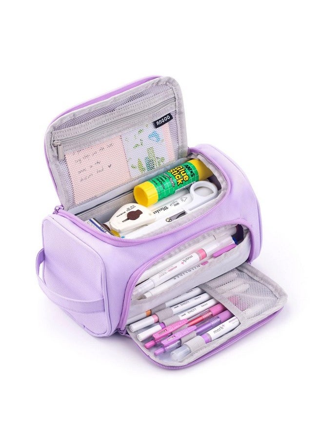 Prime Deals - PRIME DEALS 3 Compartment Canvas Large Capacity Pencil Box Pencil Case for Girls & Boys, Pen & Pencil Pouches, Stationery Pouch for School Kids College Students, Cute Stationary Organizer (Purple) - Image 1