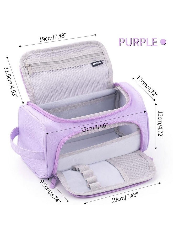 Prime Deals - PRIME DEALS 3 Compartment Canvas Large Capacity Pencil Box Pencil Case for Girls & Boys, Pen & Pencil Pouches, Stationery Pouch for School Kids College Students, Cute Stationary Organizer (Purple) - Image 1