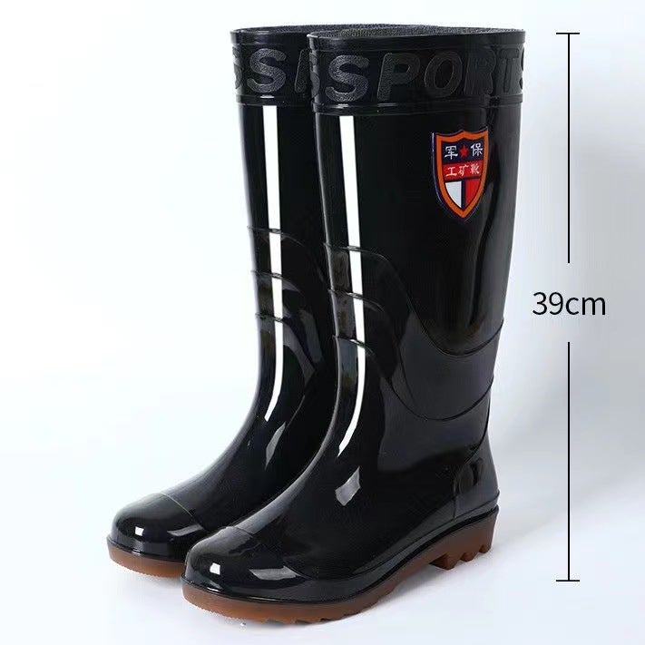 Labor Protection Black Rain Boots Mid-Calf High Non-Slip Tendon Bottom Short Rain Boots Construction Site Agricultural Rubber Shoes Winter - Image 2