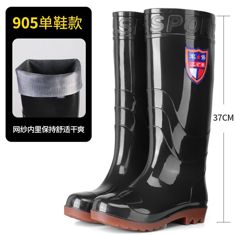 Labor Protection Black Rain Boots Mid-Calf High Non-Slip Tendon Bottom Short Rain Boots Construction Site Agricultural Rubber Shoes Winter - Image 1