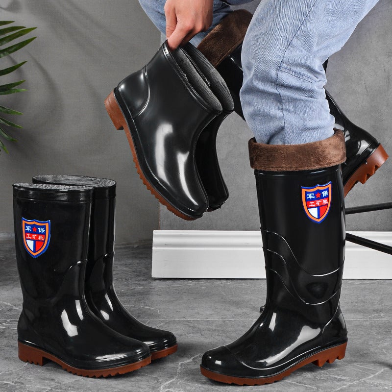 Labor Protection Black Rain Boots Mid-Calf High Non-Slip Tendon Bottom Short Rain Boots Construction Site Agricultural Rubber Shoes Winter - Image 5