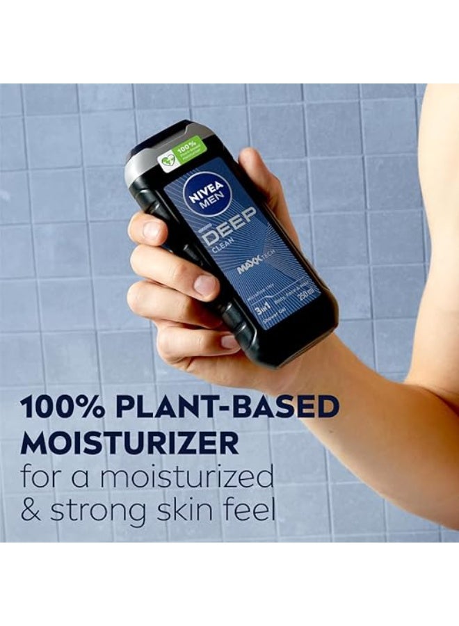 NIVEA MEN Deep Shower Gel 3in1, Body Wash with Micro-Fine Clay & Woody Scent, For Body, Face & Hair 250ml - Image 3