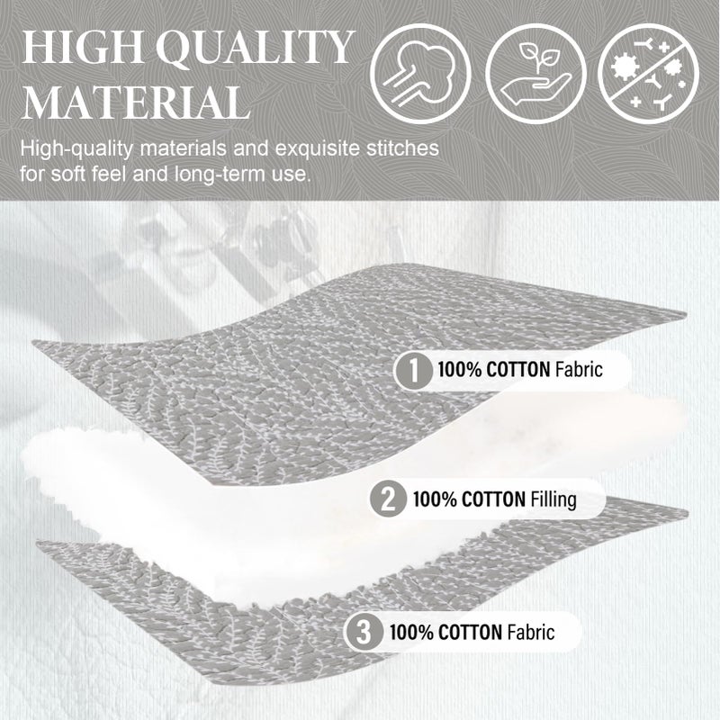SahSahCasa Quilt Set Queen Size, 100% Cotton Quilt Bedding Set Bedspread, Botanical Pattern Solid Color Chic Lightweight Quilted Comforter for Queen Bed, White/Gray, All Season, 3 Pieces - Image 5