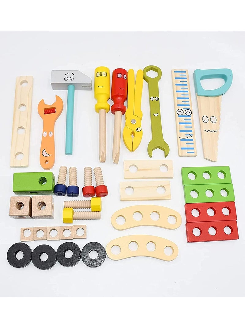 Soofam Kids Tool Kit Wooden Tool Box with 34pcs Wooden Tools Building Toy Set Creative DIY Construction Montessori Toy Educational STEM Toy for Toddlers Boys Girls  - Image 3
