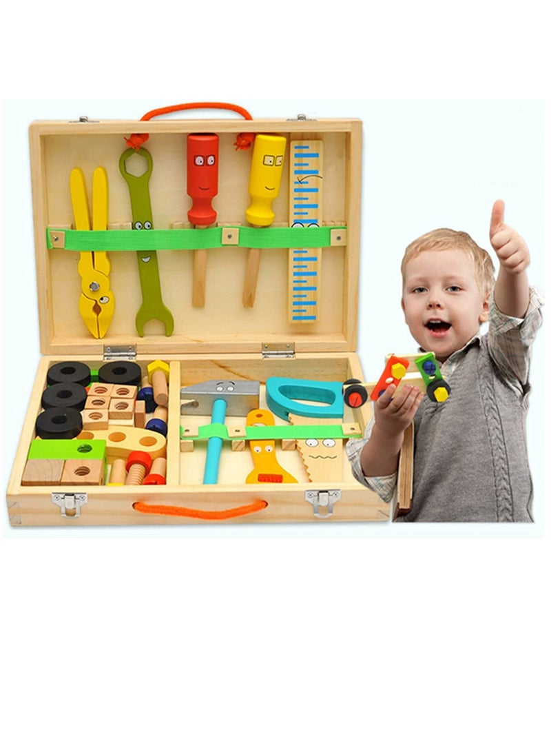 Soofam Kids Tool Kit Wooden Tool Box with 34pcs Wooden Tools Building Toy Set Creative DIY Construction Montessori Toy Educational STEM Toy for Toddlers Boys Girls  - Image 1