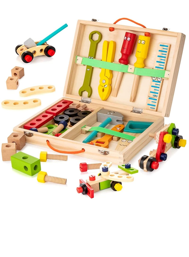 Soofam Kids Tool Kit Wooden Tool Box with 34pcs Wooden Tools Building Toy Set Creative DIY Construction Montessori Toy Educational STEM Toy for Toddlers Boys Girls  - Image 2
