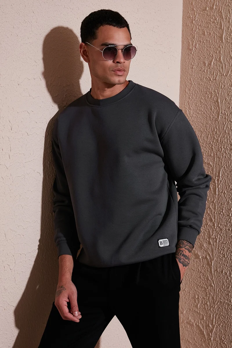 Regular Fit Crew Neck Cotton Fuzzy Soft Lined Sweat Men's Sweat 5905255