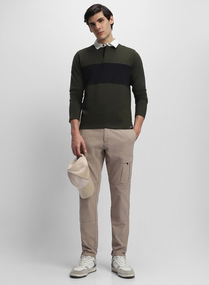 Dennis Lingo Men's Olive 100% Cotton Colourblocked Slim Fit T-Shirt  - Image 1