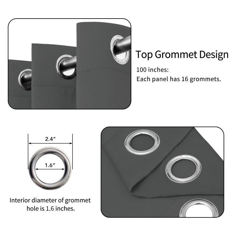 إيزي-جوينج ستائر باب الباب السهلة لغرفة نوم جروميت معزول حراري وضوضاء تقليل الستائر الغرفة الستائر الغامق لغرفة المعيشة 1 لوحة (100x96 باللون الرمادي) - Image 4
