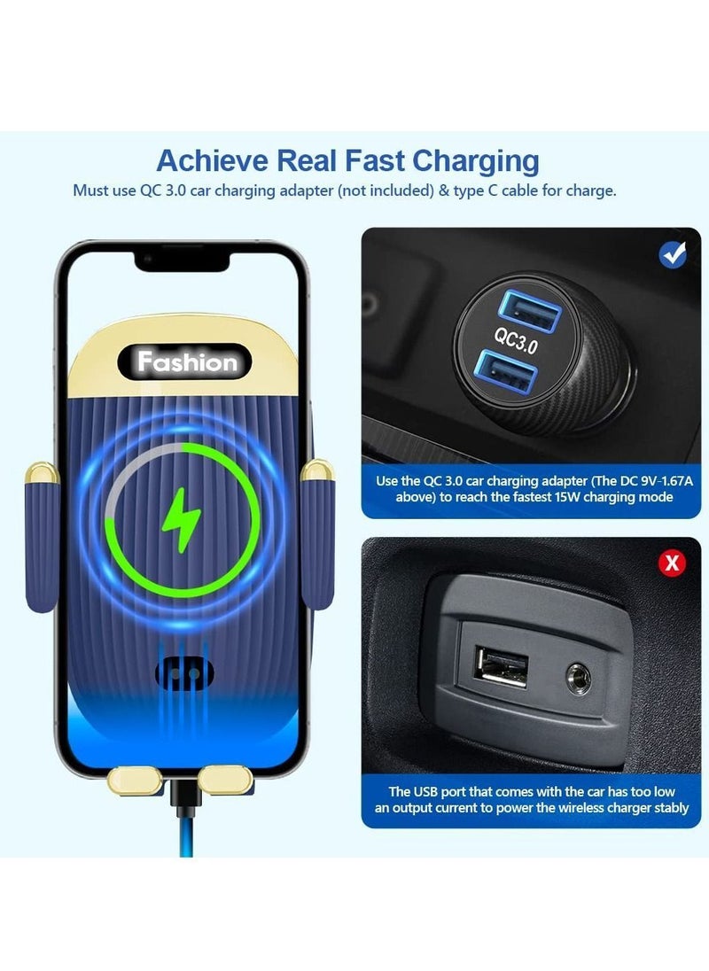 Y&D Car Wireless Charger Phone Holder, 15W Kharly Holder for Air Vent Infrared Sensor Auto-Clamping Mount iPhone 13 Pro 12 Max 11 XS Samsung S21or S22Ultra Google Paxel 6, Blue  - Image 3