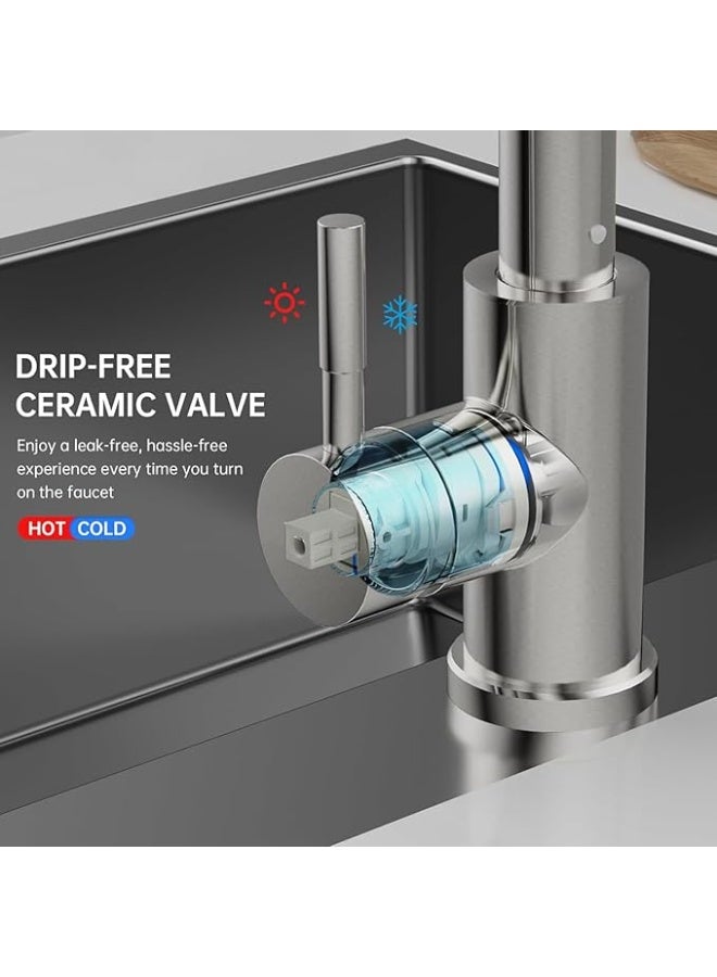 DUNISO Kitchen Faucet with Pull Down Sprayer，360° Rotating Kitchen Faucet with 2 Sprayer Modes，Stainless Steel Utility Faucet，Water Saving，Sturdy and Durable，for Kitchen Sink - Image 5