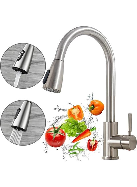 Kitchen Faucet with Pull Down Sprayer，360° Rotating Kitchen Faucet with 2 Sprayer Modes，Stainless Steel Utility Faucet，Water Saving，Sturdy and Durable，for Kitchen Sink
