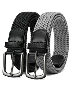 Elastic Braided Golf Belt for Men, 2 Pack Mens Casual Woven Stretch Belts 46", For Golf Pant Casual Jeans