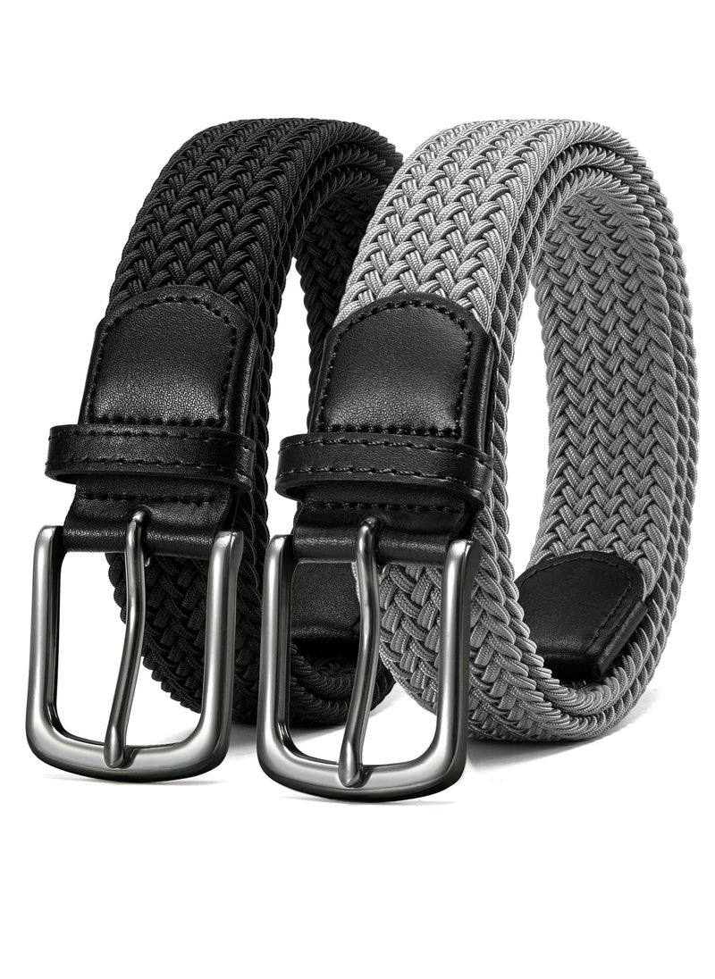 Excefore - Elastic Braided Golf Belt for Men, 2 Pack Mens Casual Woven Stretch Belts 46", For Golf Pant Casual Jeans - Image 1