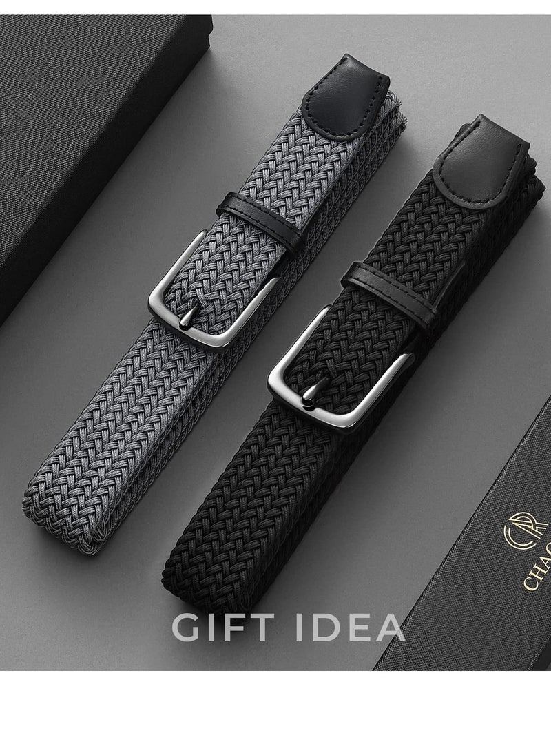 Excefore - Elastic Braided Golf Belt for Men, 2 Pack Mens Casual Woven Stretch Belts 46", For Golf Pant Casual Jeans - Image 1