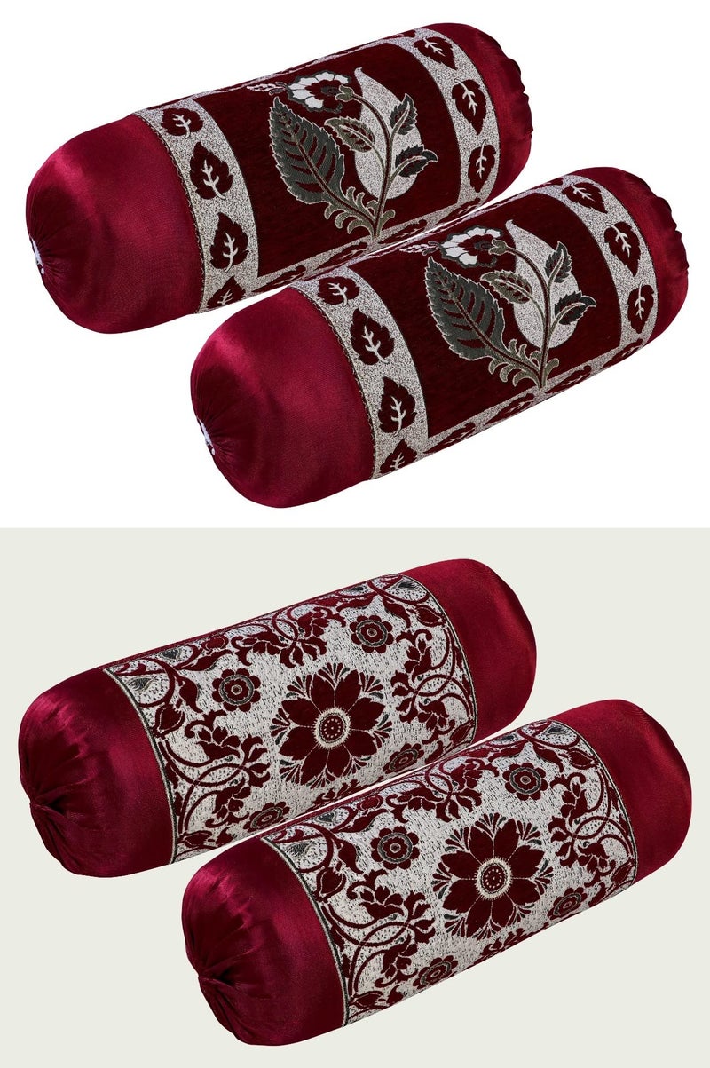 HSR Collection Premium Chennile Luxury Bolster Cover, Maroon & Maroon - 4 Pieces - Image 1