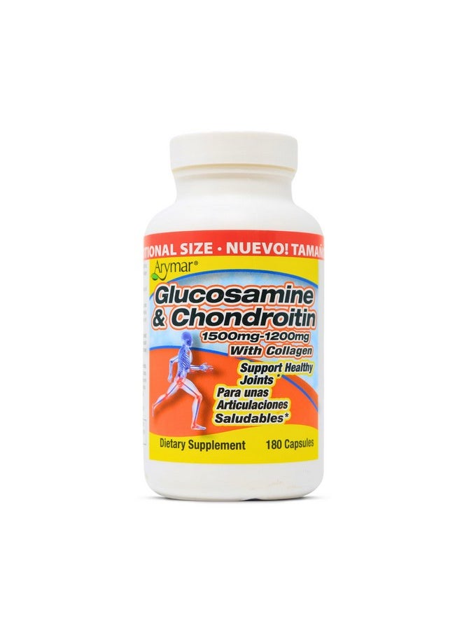 Arymar ARYMAR Glucosamine & Chondroitin with Collagen, Supports Joint Health (180 Capsules/Pack of 1) 