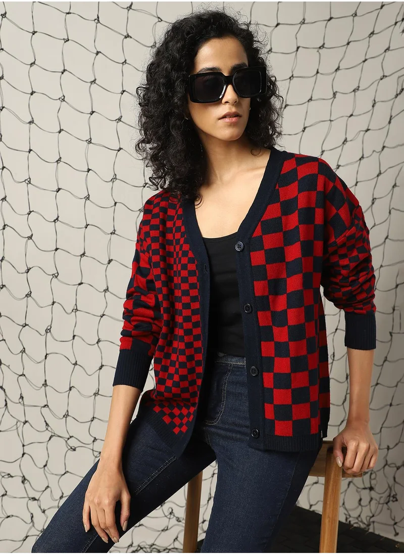 هوبرهولمي Women's Multicoloured 100% Acrylic Solid Regular Fit Sweater