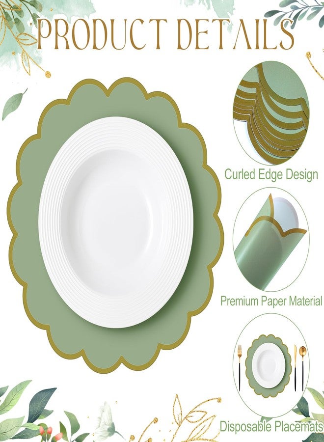 Tinlade 50 Pcs Sage Green Paper Placemats, 13.5 Inch Disposable Scalloped Placemat, Decorative Round Table Place Mats for Birthday, Wedding, Bridal Shower, Baby Shower, Tea Party, Dining Tableware - Image 3
