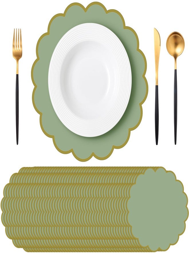Tinlade 50 Pcs Sage Green Paper Placemats, 13.5 Inch Disposable Scalloped Placemat, Decorative Round Table Place Mats for Birthday, Wedding, Bridal Shower, Baby Shower, Tea Party, Dining Tableware - Image 1