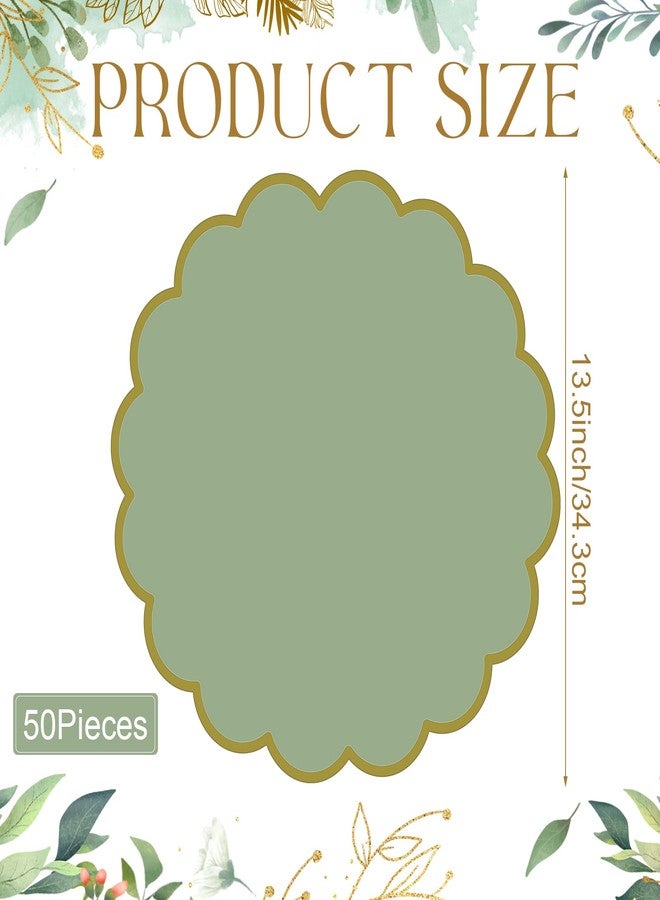 Tinlade 50 Pcs Sage Green Paper Placemats, 13.5 Inch Disposable Scalloped Placemat, Decorative Round Table Place Mats for Birthday, Wedding, Bridal Shower, Baby Shower, Tea Party, Dining Tableware - Image 2